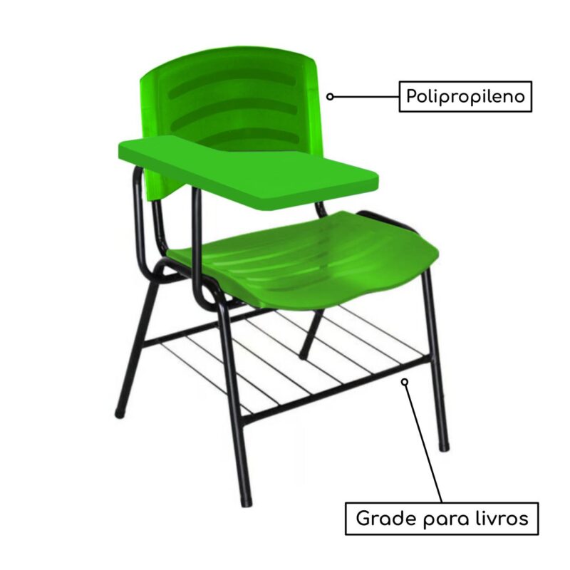 Cadeira Universitária Plástica com Prancheta PLÁSTICA – COR VERDE 34024 MÓVEIS PRECITO Carteira Escolar 3