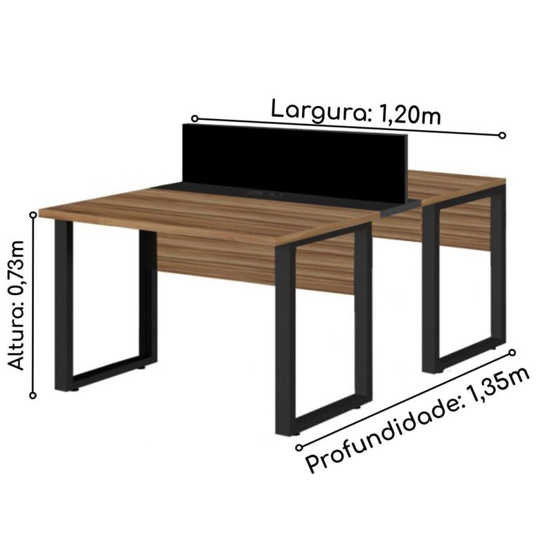 Estação de Trabalho Dupla 1,20×1,35m 02 Lugares c/ Gavetas c/ ponto de tomada PÉ QUADRO – Cor Nogal Sevilha – 63097 MÓVEIS PRECITO Linha 40 mm 5