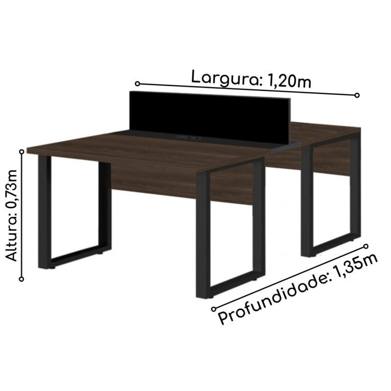 Estação de Trabalho Dupla 1,20×1,35m 02 Lugares S/ Gavetas c/ ponto de tomada PÉ QUADRO MARSALA/PRETO – 64000 MÓVEIS PRECITO Linha 30 mm 5