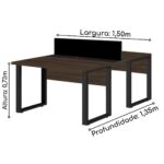 Mesa Estação de Trabalho Dupla 1,50×1,35m 2 Lugares s/ Gavetas c/ ponto de tomada PÉ QUADRO MARSALA/PRETO – 64002 MÓVEIS PRECITO Linha 30 mm 7