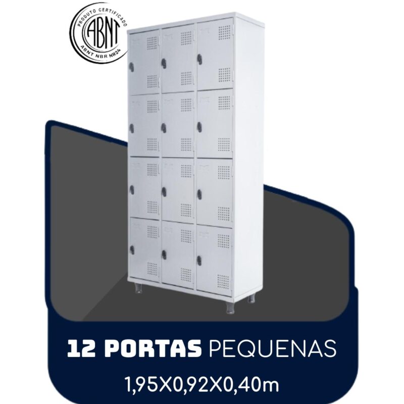 Armário Roupeiro de Aço c/ 12 Portas PEQUENAS – 1,95×0,92×0,40m – SA – CZ/CZ – 14001 MÓVEIS PRECITO Roupeiro de Aço 2