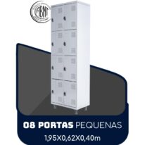 Armário Roupeiro de Aço c/ 08 Portas PEQUENAS 1,95×0,62×0,40m – SA – Cinza – 14002 MÓVEIS PRECITO Roupeiro de Aço