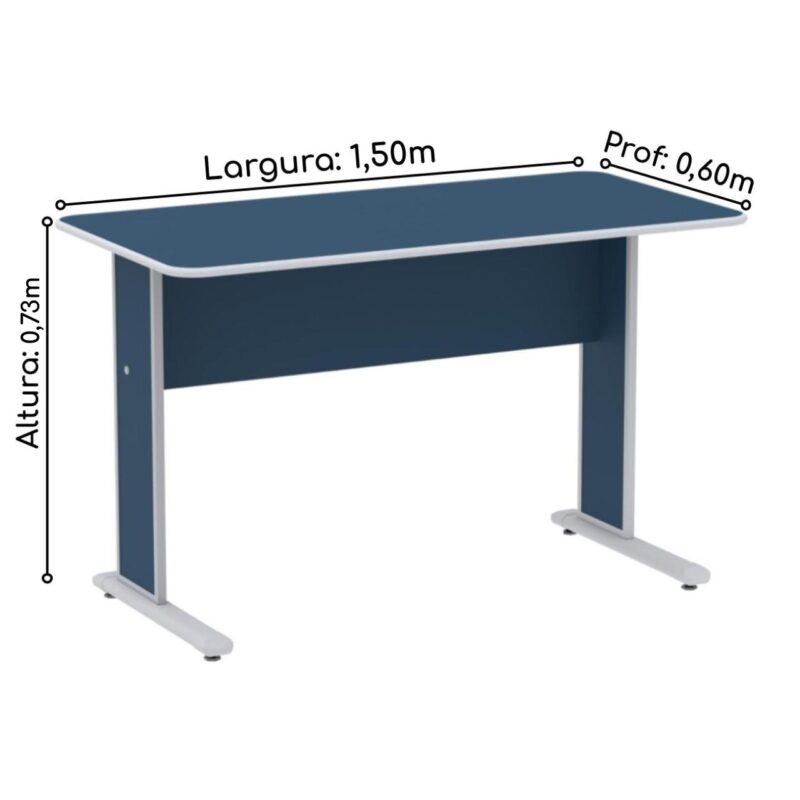 Mesa Escritório 1,50×0,60m c/ Gavetas – Cor Azul – 44087 MÓVEIS PRECITO JOB 15 mm 3