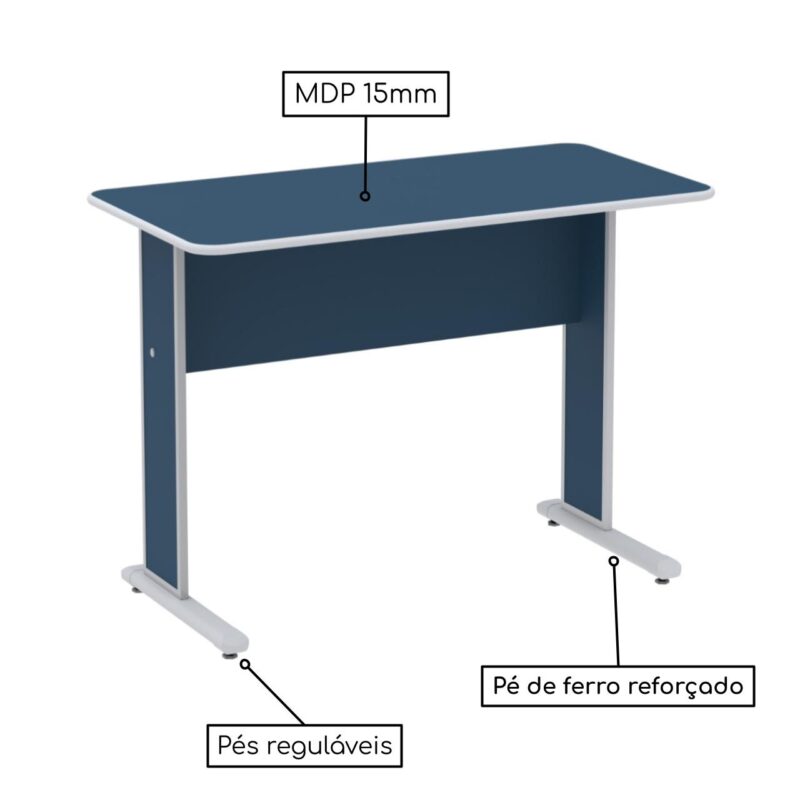 Mesa Escritório 1,50×0,60m c/ Gavetas – Cor Azul – 44087 MÓVEIS PRECITO JOB 15 mm 4