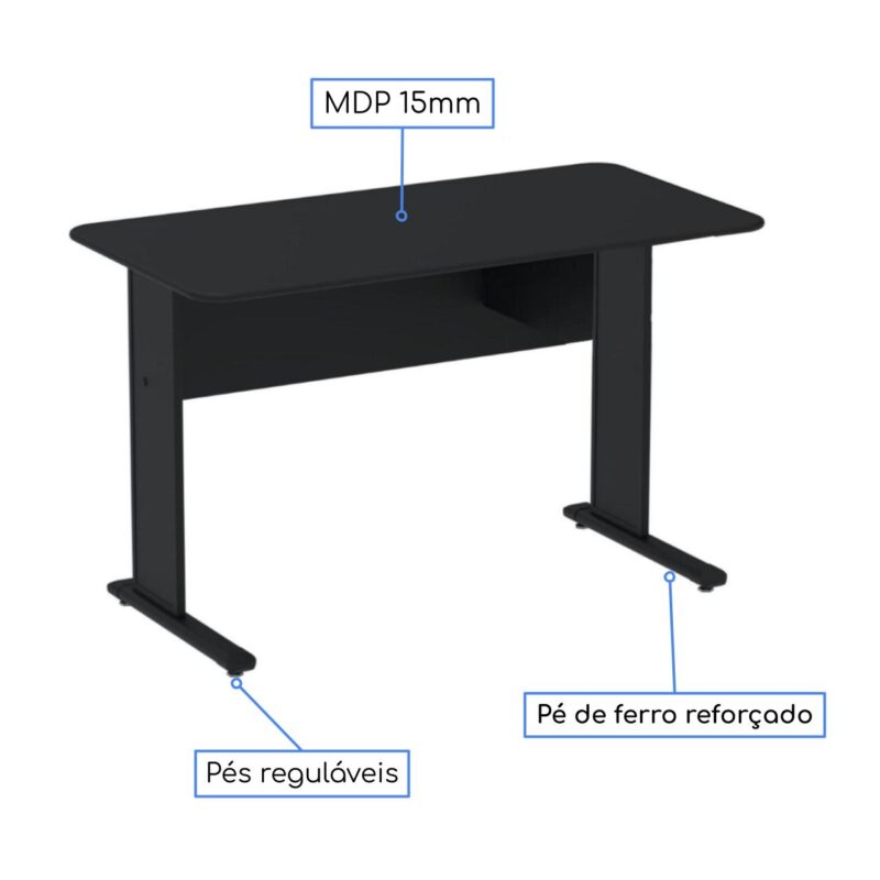 Mesa Escritório 1,20×0,60m c/ Gavetas – Cor Preto – 44090 MÓVEIS PRECITO JOB 15 mm 3