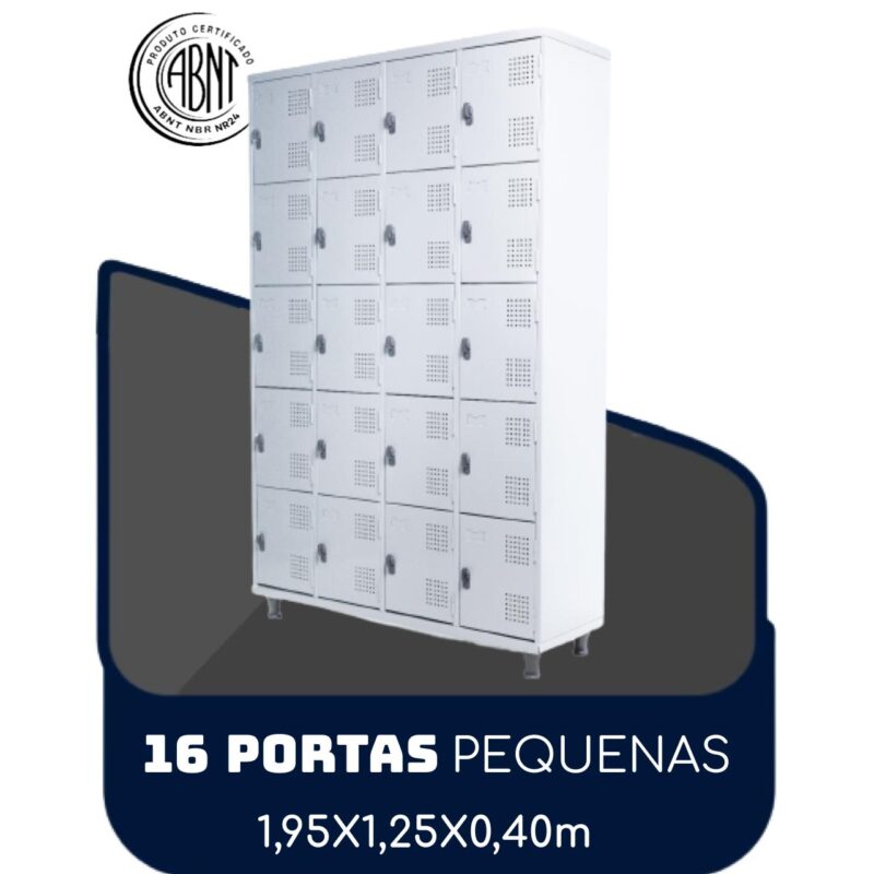 Armário Roupeiro de Aço c/ 16 Portas PEQUENAS – 1,95×1,25×0,40m – SA – CZ/CZ – 14000 MÓVEIS PRECITO Roupeiro de Aço 2