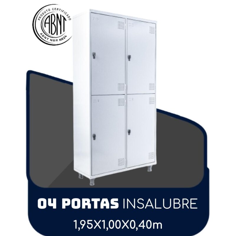 Roupeiro de Aço INSALUBRE com 04 Portas – 1,95×1,00×0,40m – CZ/CZ – SA – 14006 MÓVEIS PRECITO Roupeiro de Aço 2