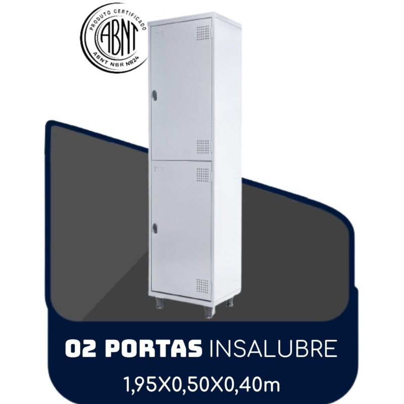 Roupeiro de Aço INSALUBRE c/ 02 Portas – 1,95×0,50×0,40m – CZ/CZ – SA – 14005 MÓVEIS PRECITO Roupeiro de Aço 2