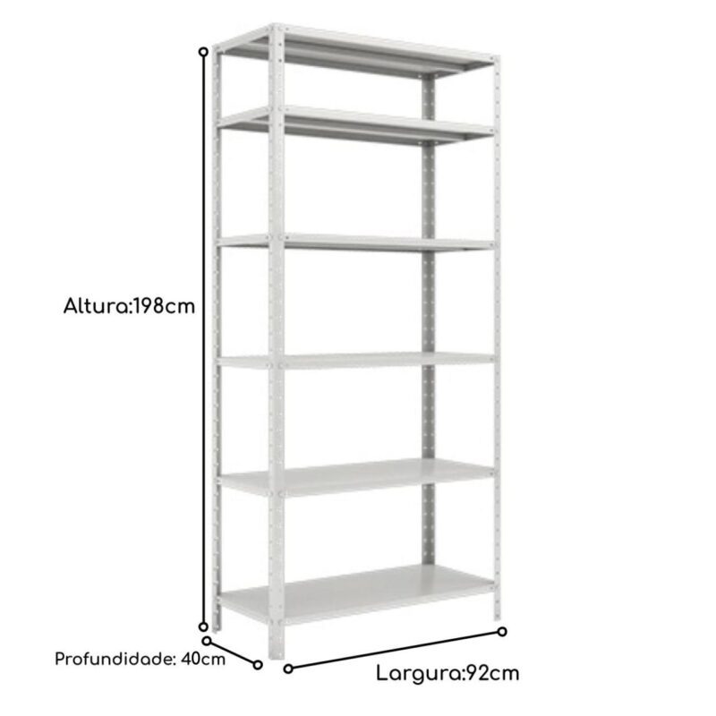 Estante de Aço com 06 Bandejas 40 cm (24/18) – 1,98×0,92×0,40m – SA – 16017 MÓVEIS PRECITO Estante de Aço 5