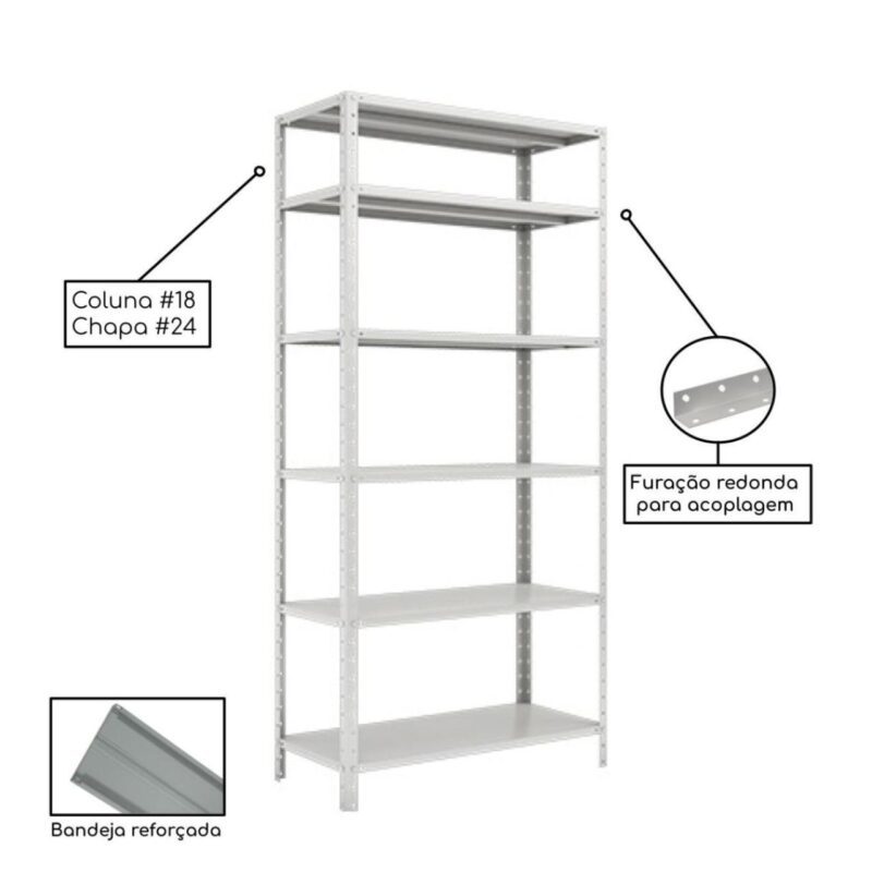 Estante de Aço com 06 Bandejas 40 cm (24/18) – 1,98×0,92×0,40m – SA – 16017 MÓVEIS PRECITO Estante de Aço 3