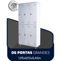 Armário Roupeiro de Aço c/ 06 Portas GRANDES – 1,95×0,92×0,40m – SA – CZ/CZ – 14009 MÓVEIS PRECITO Roupeiro de Aço