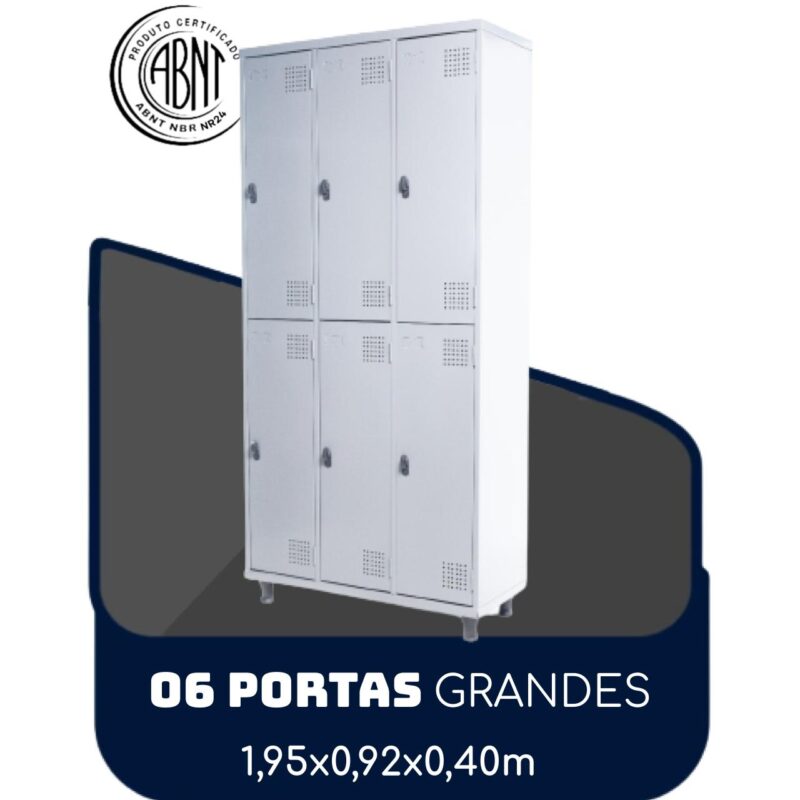 Armário Roupeiro de Aço c/ 06 Portas GRANDES – 1,95×0,92×0,40m – SA – CZ/CZ – 14009 MÓVEIS PRECITO Roupeiro de Aço 2