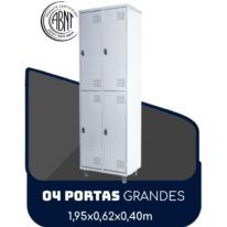 Armário Roupeiro de Aço c/ 04 Portas GRANDES – 1,95×0,62×0,40m – SA – CZ/CZ – 14008 MÓVEIS PRECITO Roupeiro de Aço