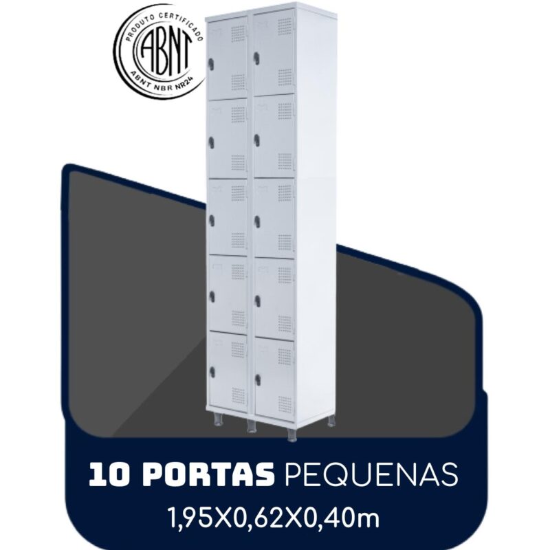 Armário Roupeiro de Aço c/ 10 Portas PEQUENAS – 1,95×0,62×0,40m – SA – CZ/CZ – 14010 MÓVEIS PRECITO Roupeiro de Aço 2