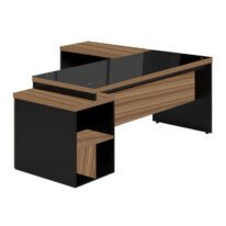 Mesa para Escritório em “L” com VIDRO FUMÊ – 1,92X1,60M NOGAL SEVILHA/PRETO – 21407 MÓVEIS PRECITO Linha 40 mm