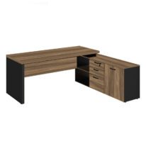 Mesa Diretorzinha c/ Aparador – Pé de MADEIRA – 1,90×1,50mNOGAL SEVILHA / PRETO – 21426 . MÓVEIS PRECITO Linha 40 mm