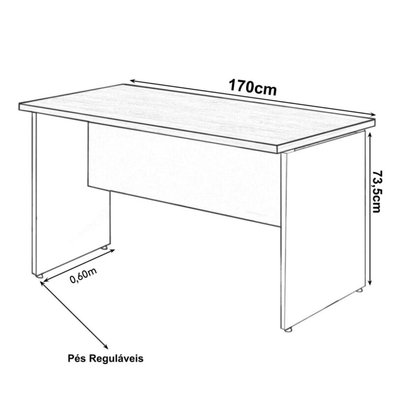 Mesa Escritório 1,70×0,60m – S/ Gavetas MARSALA / PRETO – 23474 MÓVEIS PRECITO Linha 30 mm 5