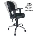 Cadeira Executiva Back System COSTURADA – ARANHA CROMADA – Braços Reguláveis – Cor Preta 31011 MÓVEIS PRECITO Executiva 9