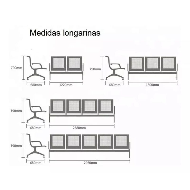 Longarina AEROPORTO com 04 Lugares – Cor Cromada 33109 MÓVEIS PRECITO Longarinas 6