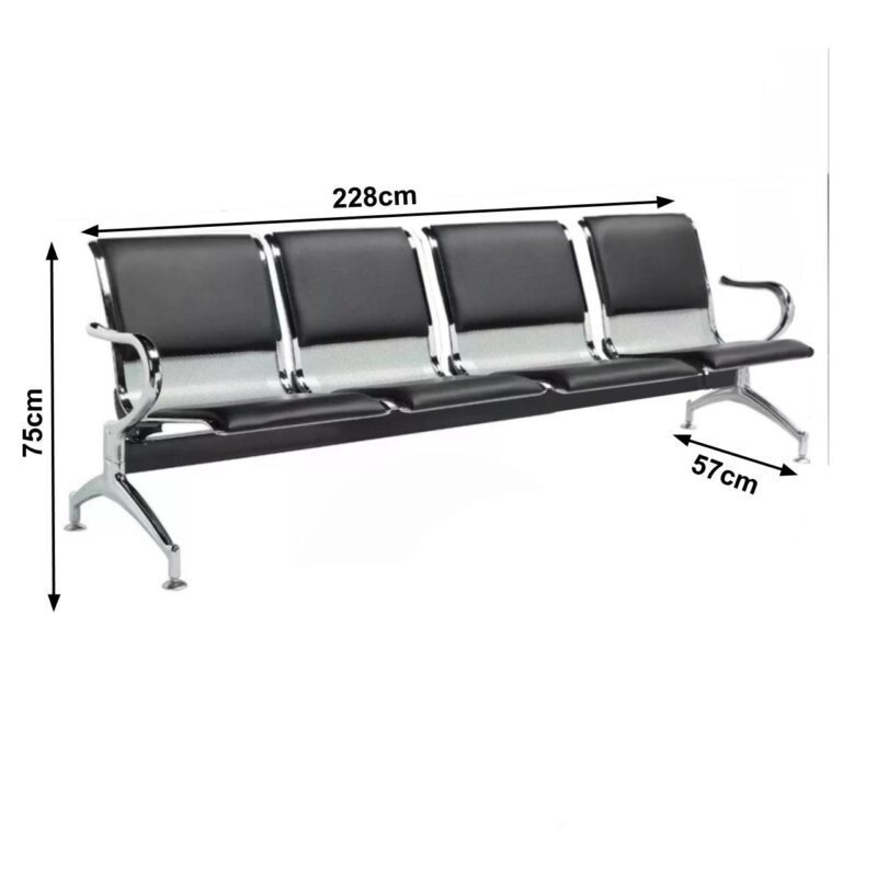 Longarina AEROPORTO ESTOFADA com 04 Lugares – Cor Cromada 33112 MÓVEIS PRECITO Longarinas 3