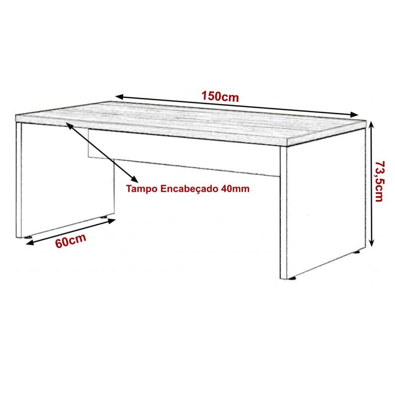 Mesa de Escritório 1,50×0,60m Sem Gavetas NOGAL SEVILHA/PRETO – 21472 MÓVEIS PRECITO Linha 40 mm 3