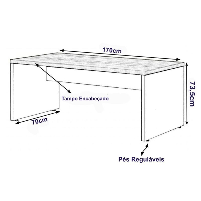 Mesa Escritório 1,70×0,70m – Sem Gavetas NOGAL SEVILHA/PRETO – 21474 MÓVEIS PRECITO Linha 40 mm 3