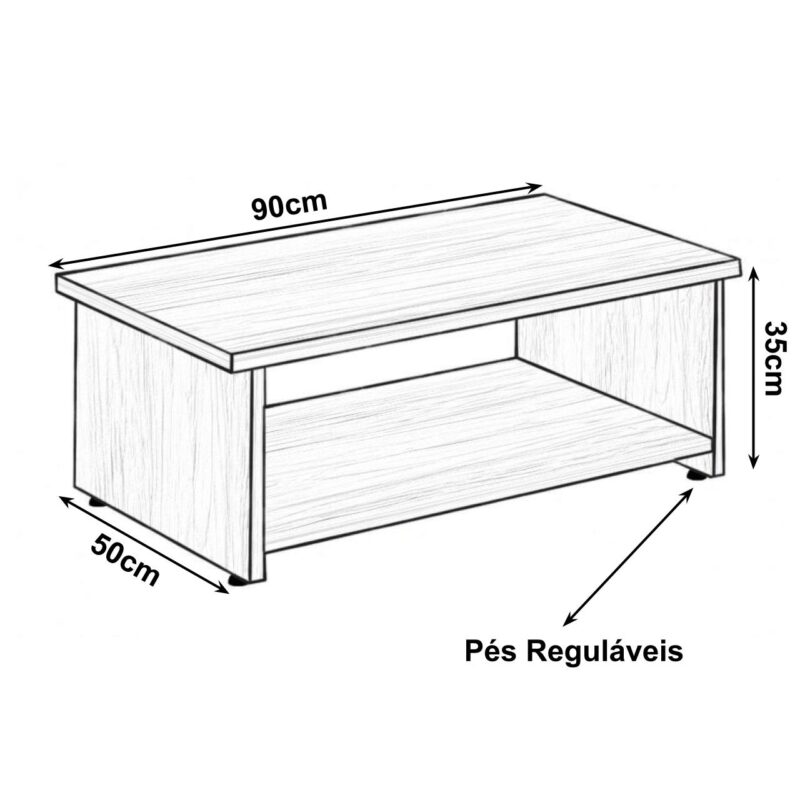 Mesa de Centro 0,90×0,50×0,35m – Nogal Sevilha 21431 MÓVEIS PRECITO Linha 40 mm 3