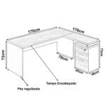 Mesa Escritório em “L” c/ Gaveteiro 1,70×1,60m Marsala/Preto – 23481 MÓVEIS PRECITO Linha 30 mm 9