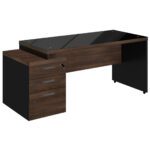 Mesa PEDESTAL RETA c/ VIDRO – 1,92X0,70m MARSALA / PRETO – 23500 MÓVEIS PRECITO Linha 30 mm 6