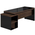 Mesa PEDESTAL RETA c/ VIDRO – 1,92X0,70m MARSALA / PRETO – 23500 MÓVEIS PRECITO Linha 30 mm 7