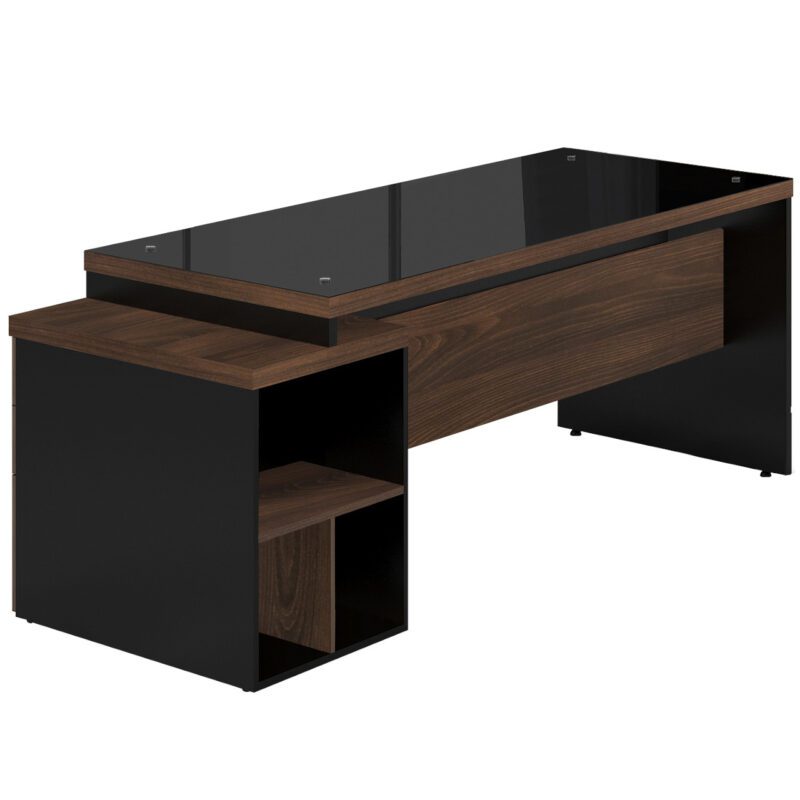 Mesa PEDESTAL RETA c/ VIDRO – 1,92X0,70m MARSALA / PRETO – 23500 MÓVEIS PRECITO Linha 30 mm 3