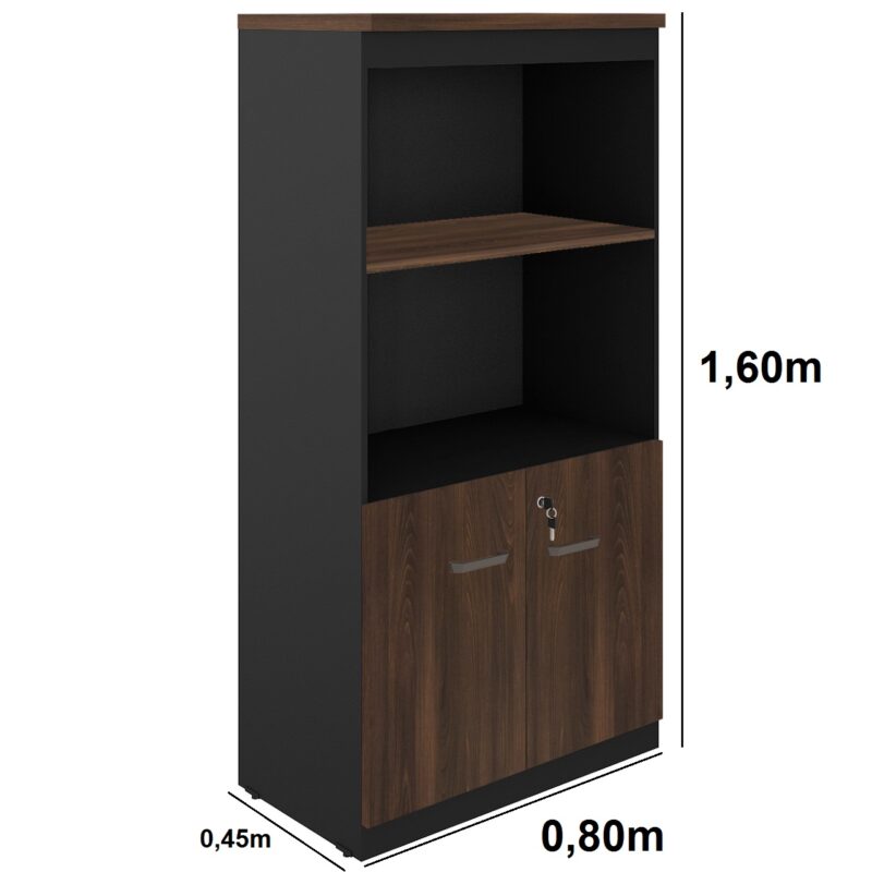 Armário Alto SEMI-ABERTO com 02 Portas – 1,60×0,80×0,45m MARSALA / PRETO – 51014 MÓVEIS PRECITO Linha 30 mm 4