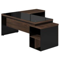 Mesa PEDESTAL VIDRO FUMÊ com MESA AUXILIAR – 1,92×1,60m MARSALA / PRETO – 23486 MÓVEIS PRECITO Linha 30 mm