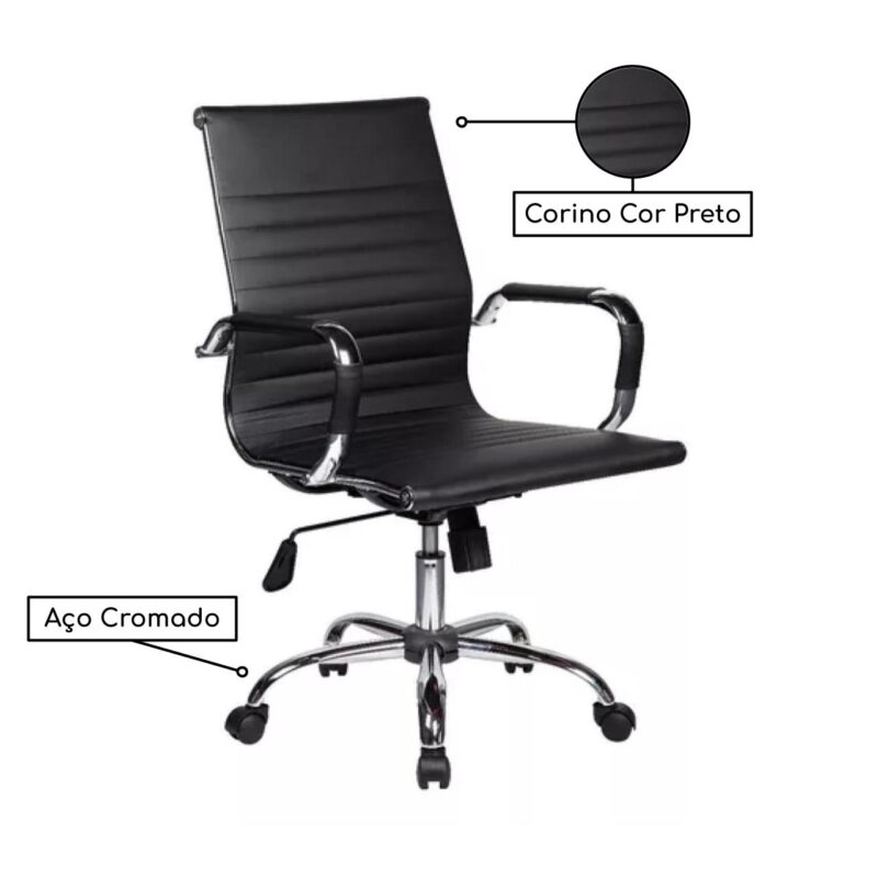 Cadeira DIRETOR Charles Eames Esteirinha – PRETO – PMD – 32887 MÓVEIS PRECITO Presidente 3