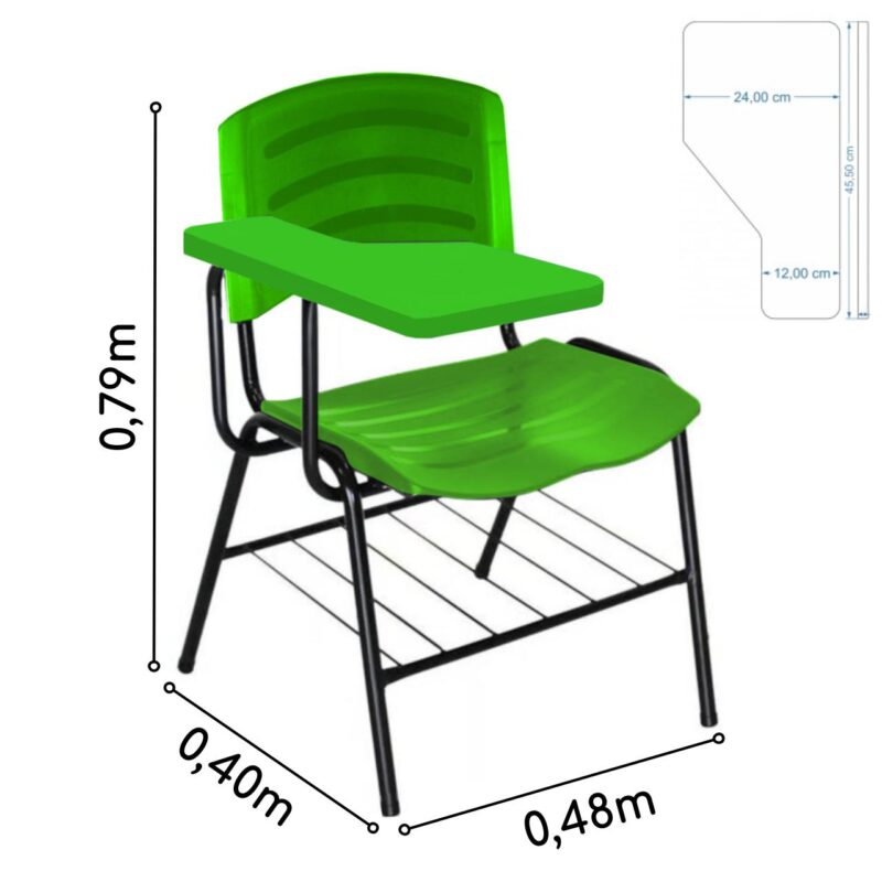 Cadeira Universitária Plástica com Prancheta PLÁSTICA – COR VERDE 34024 MÓVEIS PRECITO Carteira Escolar 5