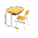 Kit Escolar Individual – (Mesa e Cadeira) – JUVENIL 06 a 09 Anos COR AMARELO – 41083 MÓVEIS PRECITO Conjunto Escolar 10