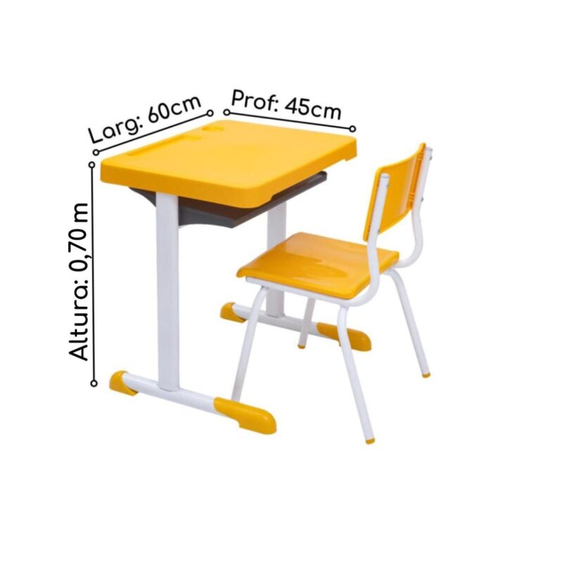 Kit Escolar Individual – (Mesa e Cadeira) – JUVENIL 06 a 09 Anos COR AMARELO – 41083 MÓVEIS PRECITO Conjunto Escolar 5