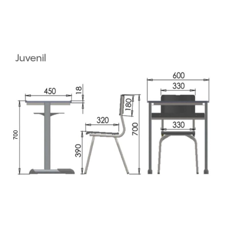 Kit Escolar Individual – (Mesa e Cadeira) – JUVENIL 06 a 09 Anos COR AMARELO – 41083 MÓVEIS PRECITO Conjunto Escolar 6