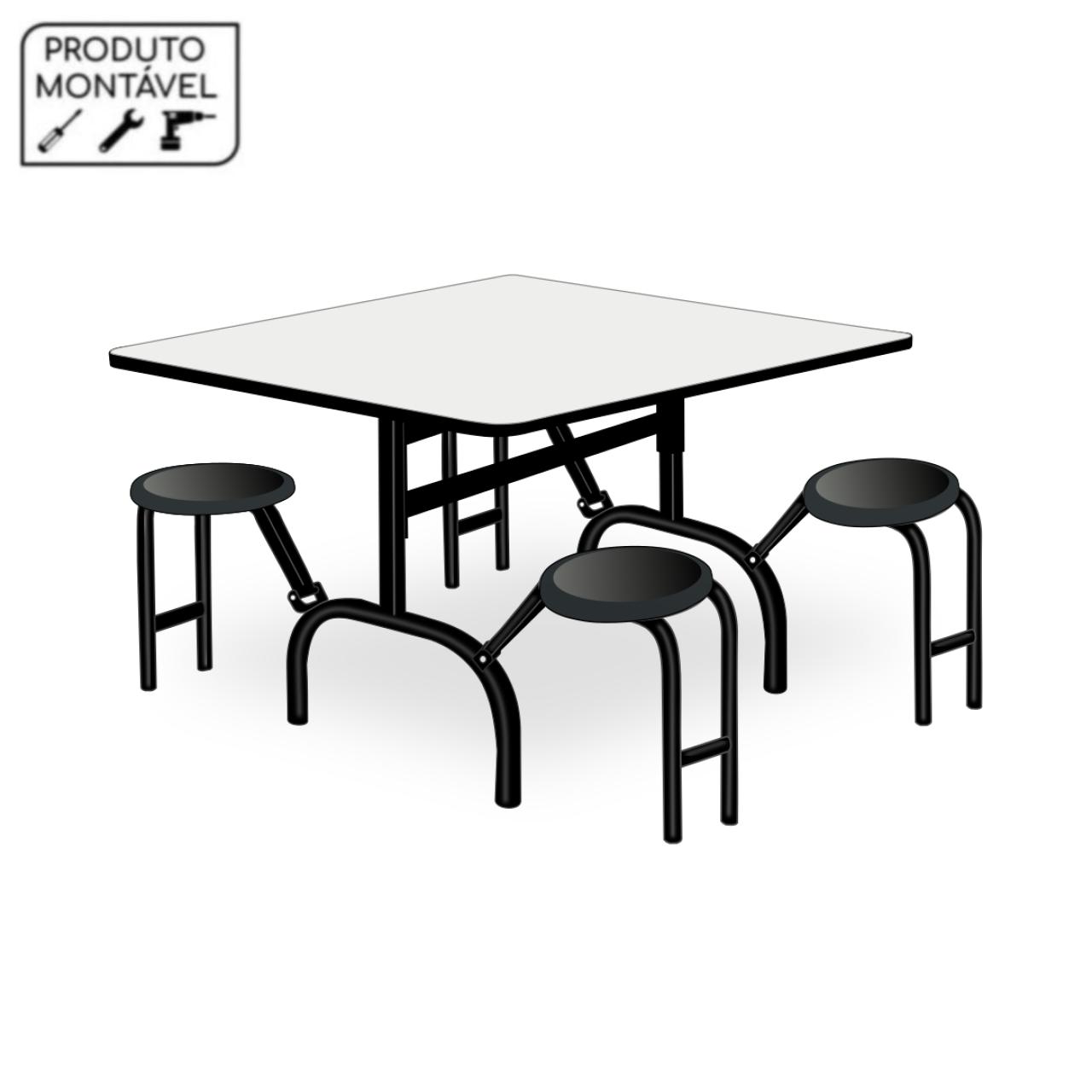 Mesa para Refeitório ESCAMOTEÁVEL 04 Lugares - MDP BRANCO DE 25 MM - 50053