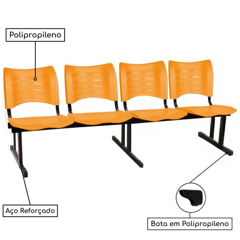 Cadeira Longarina Plástica 04 Lugares – Cor Laranja – MRPLAST - 5079 - Imagem 2