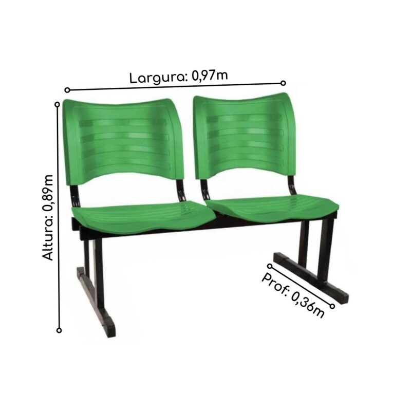 Cadeira Longarina PLÁSTICA 02 Lugares – Cor Verde – MRPLAST - 5066 - Imagem 3