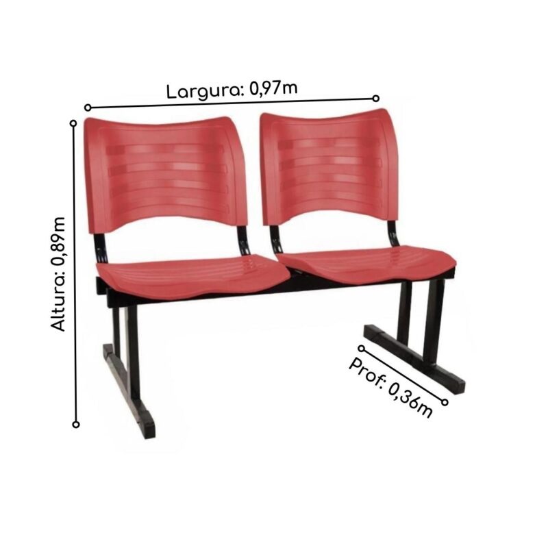 Cadeira Longarina PLÁSTICA 02 Lugares – Cor Vermelho – MRPLAST - 5062 - Imagem 3