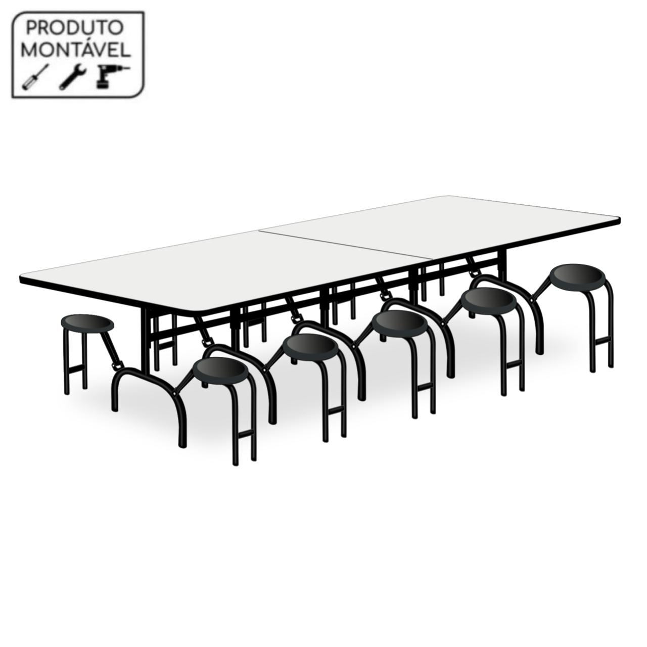 Mesa p/ Refeitório ESCAMOTEÁVEL 10 Lugares – MDP BRANCO DE 25 MM 50048 MÓVEIS PRECITO Escamoteável