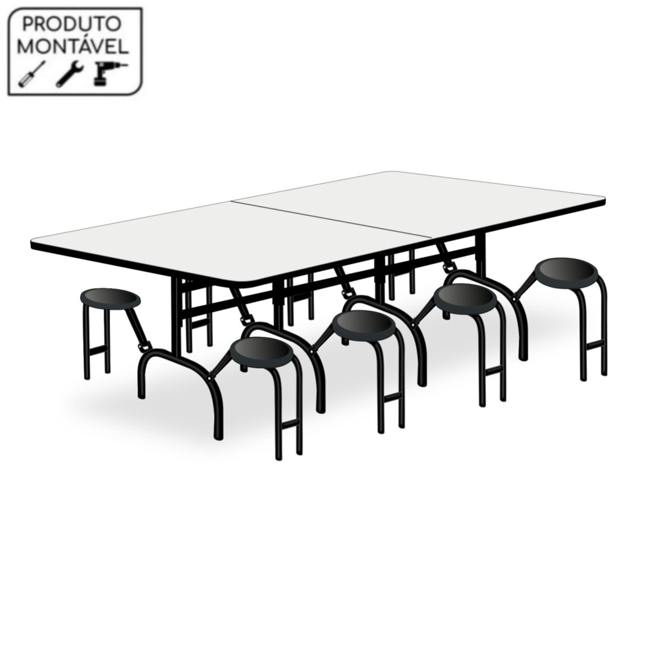 Mesa p/ Refeitório ESCAMOTEÁVEL 08 Lugares – MDP BRANCO DE 25 MM 50047 MÓVEIS PRECITO Escamoteável