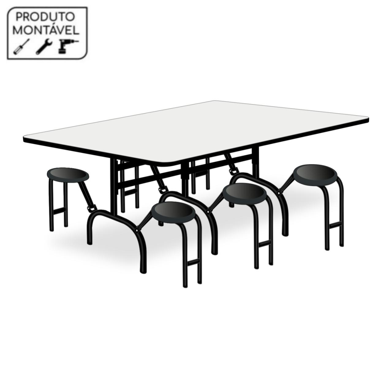 Mesa p/ Refeitório ESCAMOTEÁVEL 06 Lugares – MDP BRANCO DE 25 MM 50051 MÓVEIS PRECITO Escamoteável