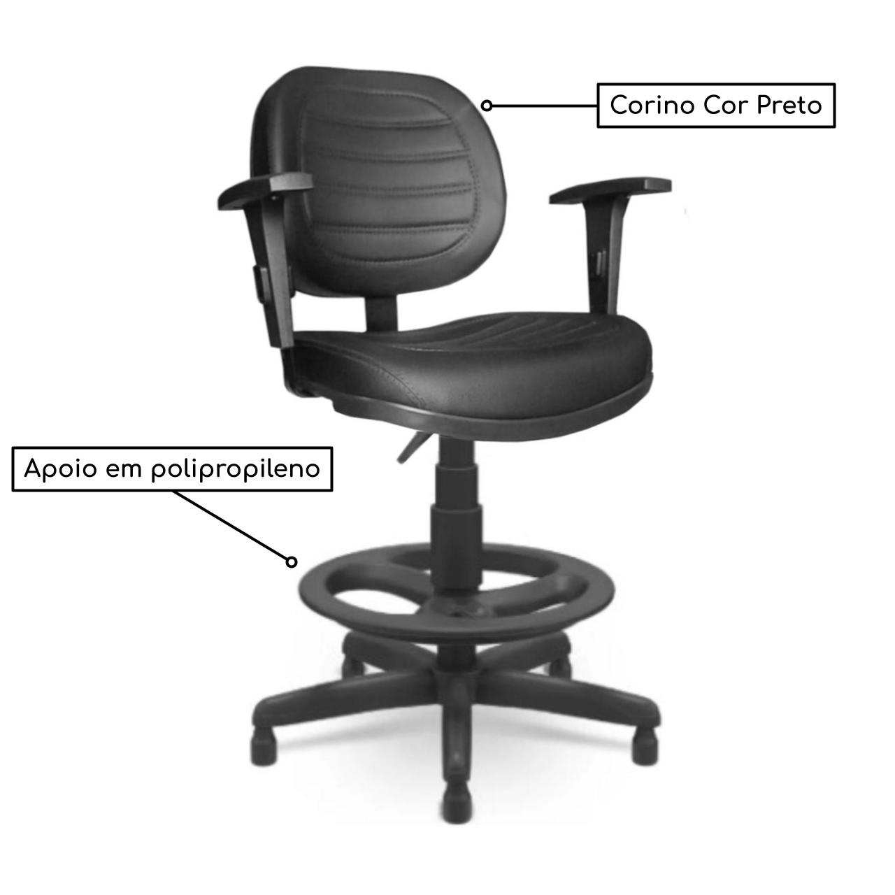 Cadeira Caixa Executiva Costurada C/ Braços Reguláveis (Aranha PLAXMETAL) – Cor Preto – 2514 - Imagem 4