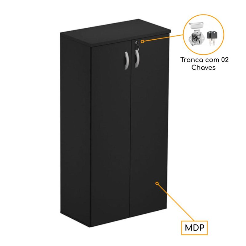 Armário Alto Fechado com 02 Portas – 1,59X0,80X0,42m – JOB – COR PRETO - 1483 - Imagem 2